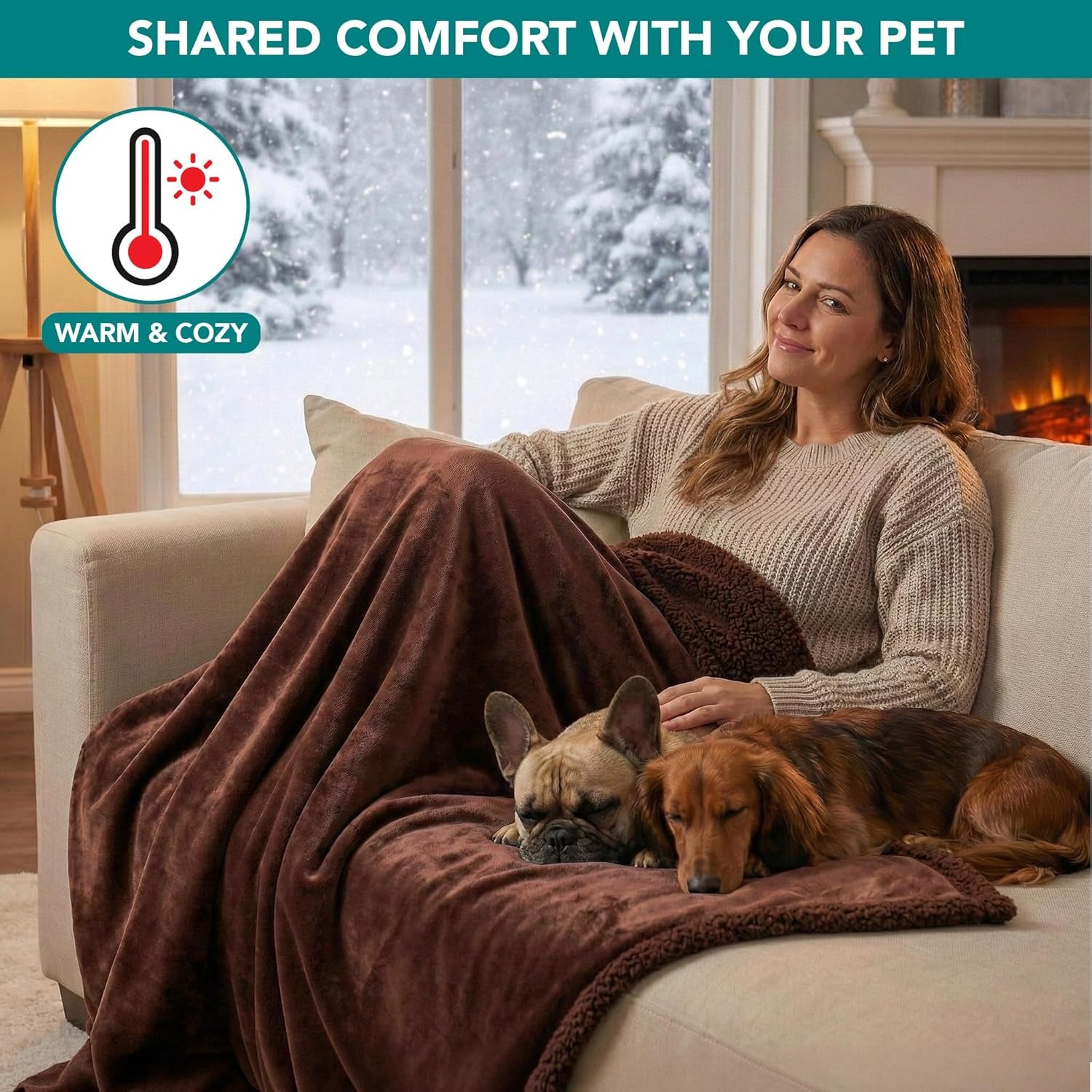 Waterproof Dog Blanket for Bed, Couch, Sofa | Waterproof Dog Bed Cover for Large Dogs, Puppies | Sherpa Fleece Pet Blanket Furniture Protector | Reversible Microfiber