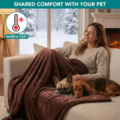 Waterproof Dog Blanket for Bed, Couch, Sofa | Waterproof Dog Bed Cover for Large Dogs, Puppies | Sherpa Fleece Pet Blanket Furniture Protector | Reversible Microfiber