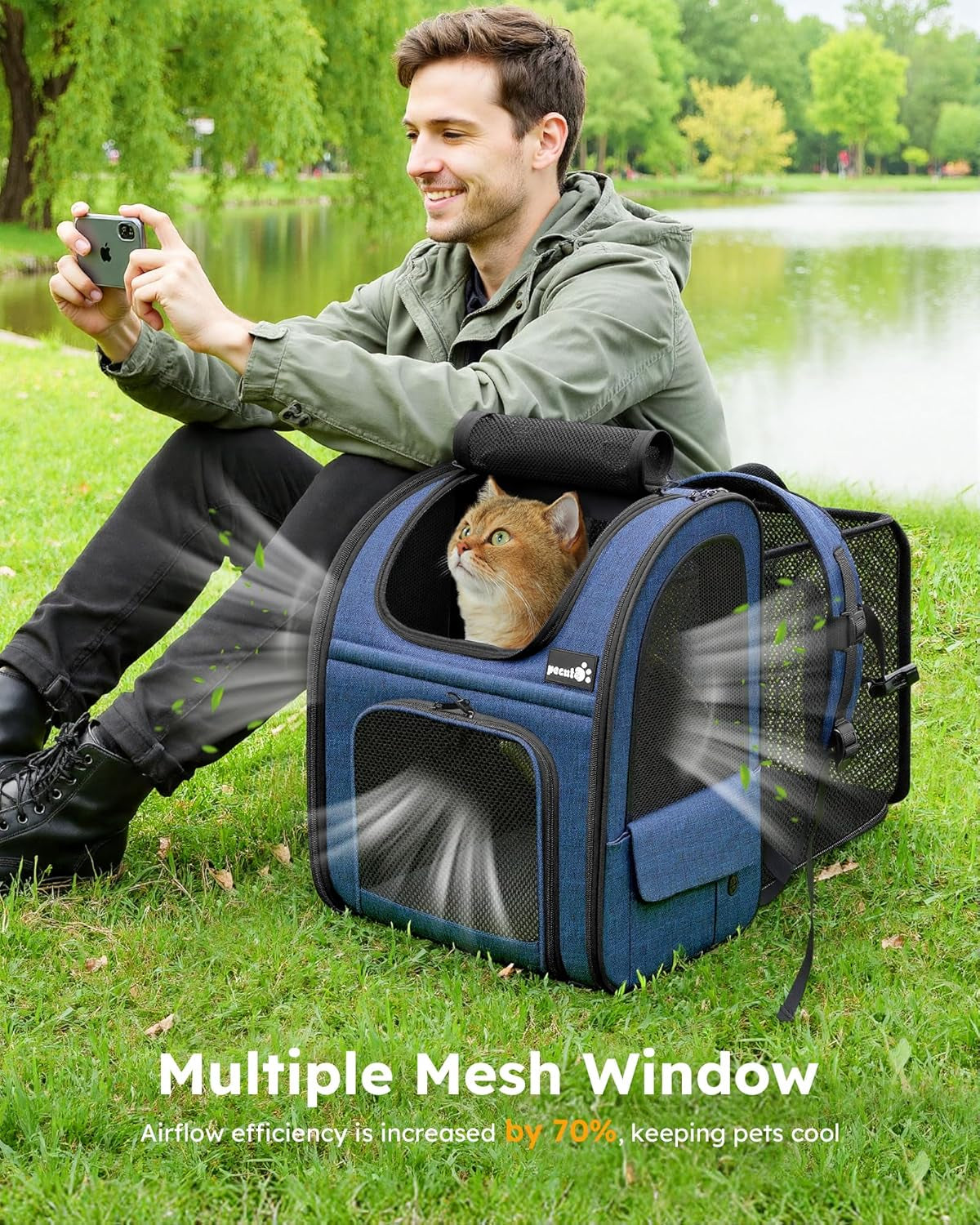 Pet Carrier Backpack, Cat Backpack Carrier, Expandable with Breathable Mesh for Small Dogs Cats, Dog Backpack Bag for Hiking Travel Camping Hold Pets up to 18 Lbs